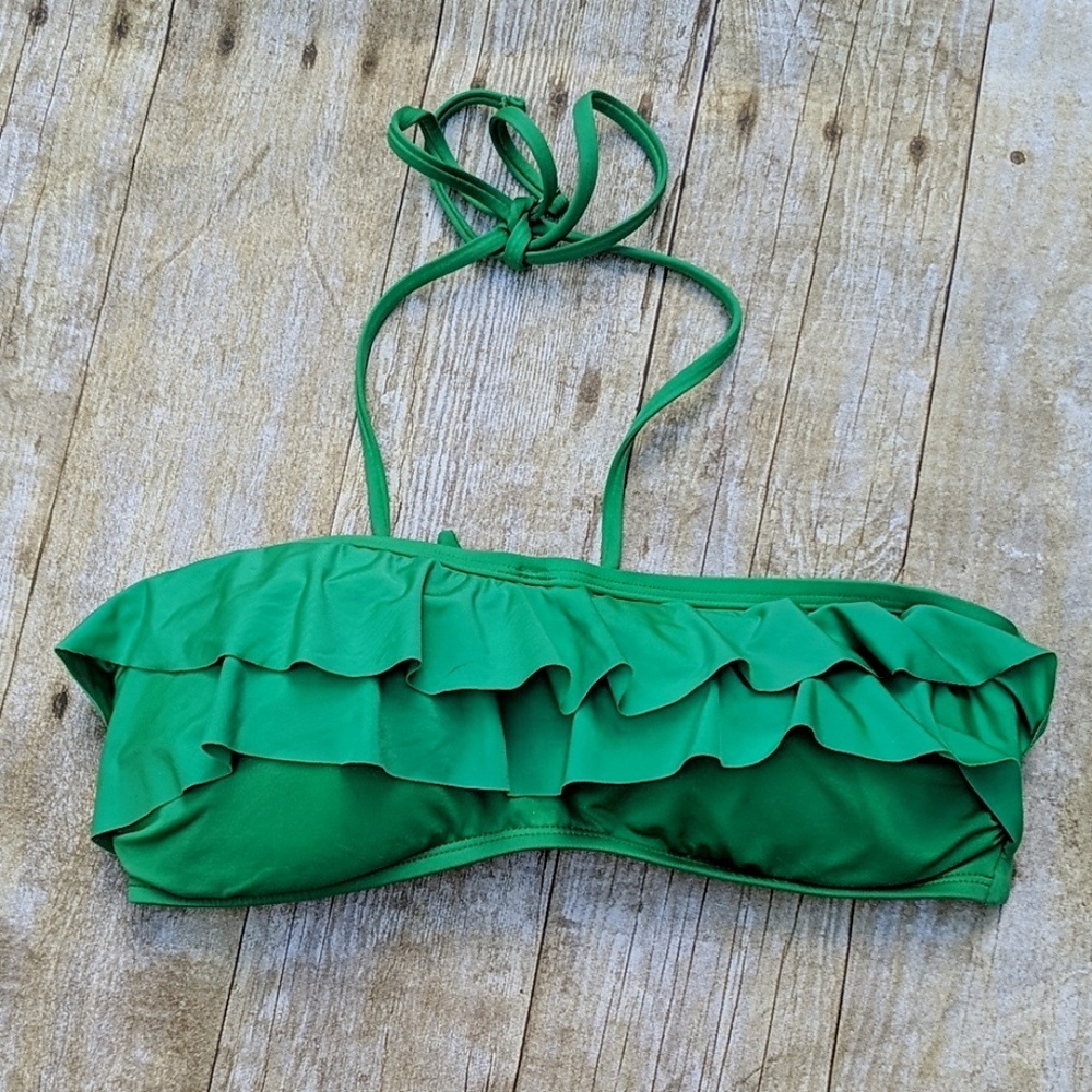 Women's Green Ruffle Halter Bikini Top Medium